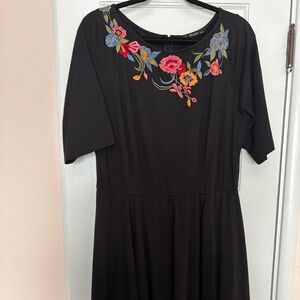 Black Flare Midi Dress with Beautiful Embroidery